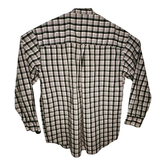 VTG Chaps Ralph Lauren Plaid Button Down Shirt Men's Large Tan Green Cream Brown - Picture 2 of 11